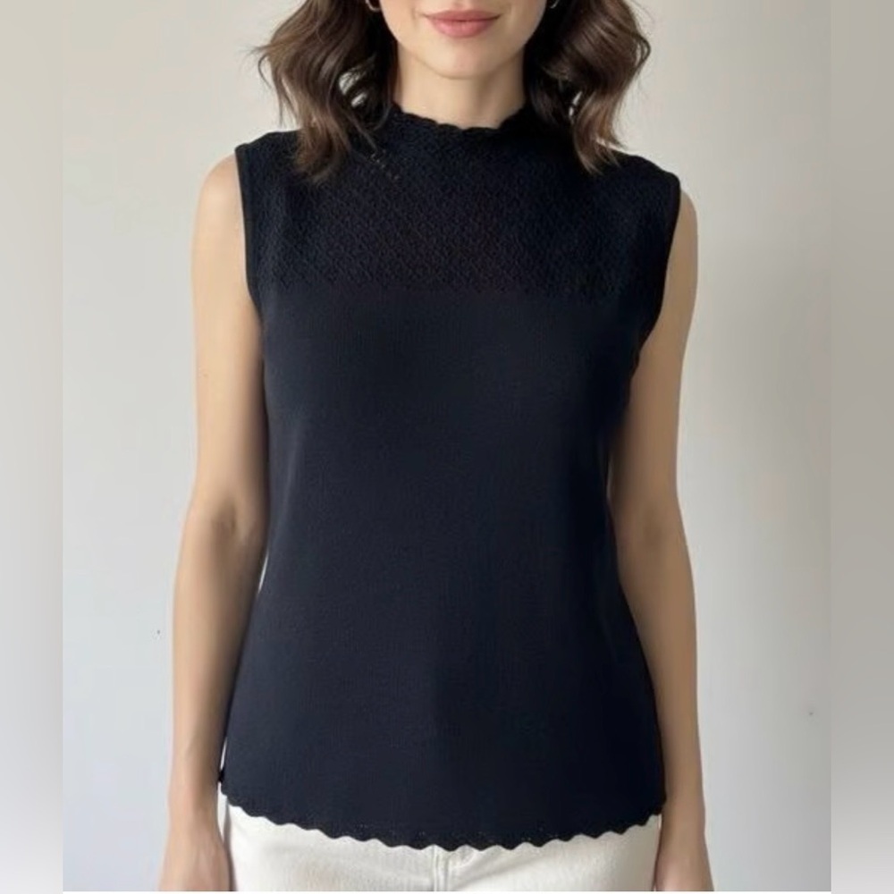 St. John Evening Black Sleeveless Mock Neck Top Size Large - Picture 7 of 7